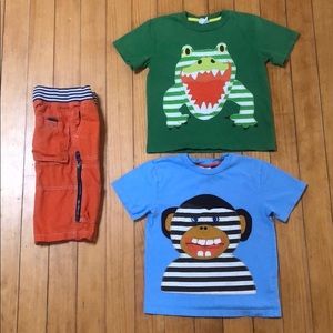 MINI BODEN BOY 5-6 TEE CARGO BAGGIES SET EUC